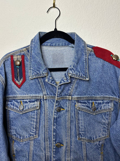 Vintage Sun Belt Patchwork Denim Trucker Jacket (Unisex L)