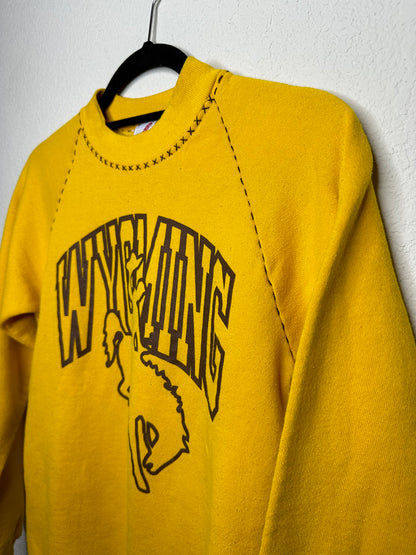 80’s Wyoming Raglan Sweatshirt w/  Hand Embroidered & Flocked Letters (Women’s XS)