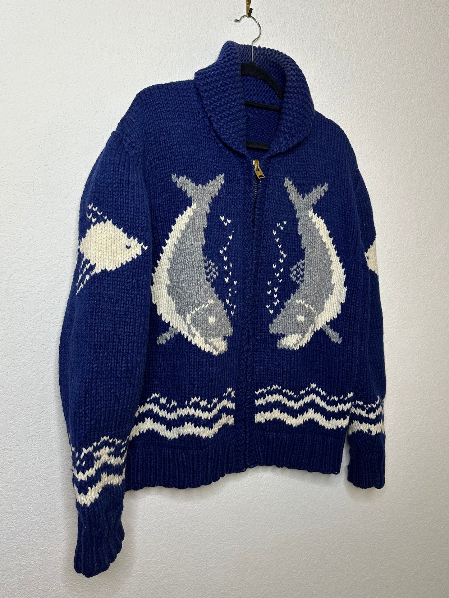 60’s Cowichan Style Hand Knit Zip-Up Sweater Jacket (Unisex L/XL)