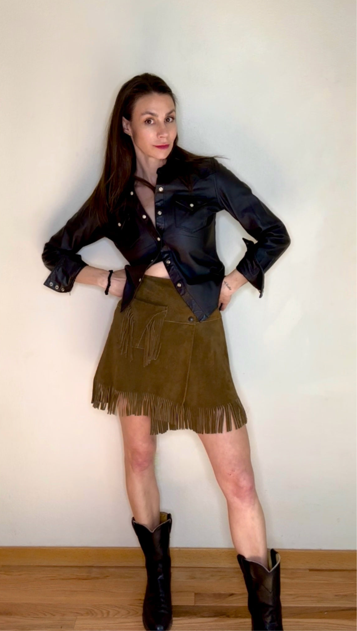 60’s Pioneer Wear Suede Fringe Western Wrap Skirt (M/L)