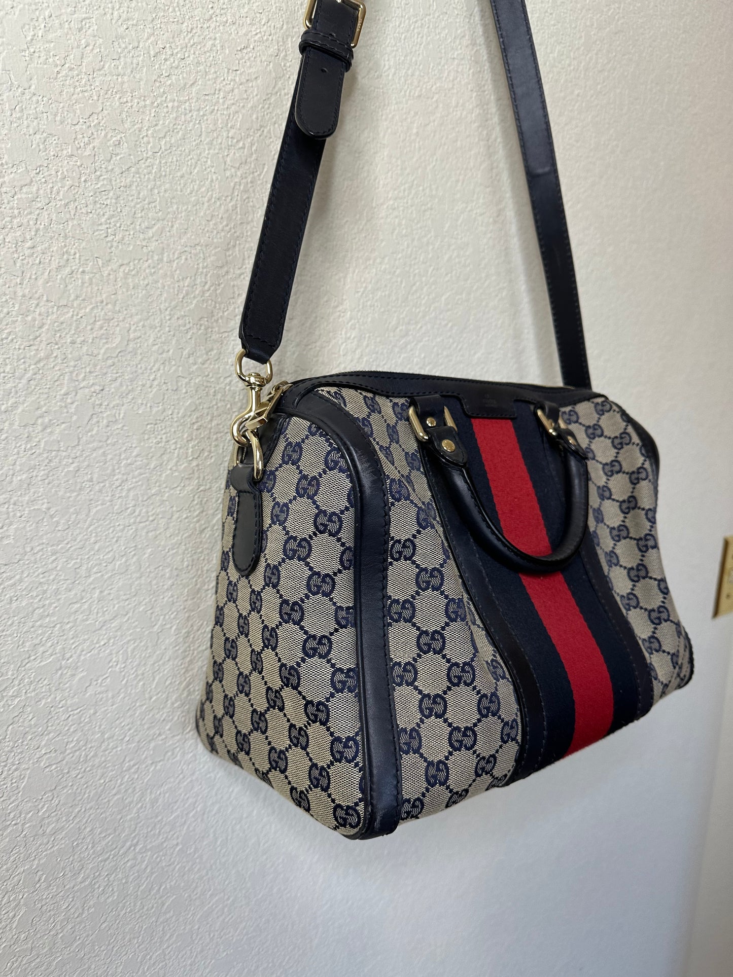 Y2K Gucci Monogram GG Web XL Boston Crossbody Bag