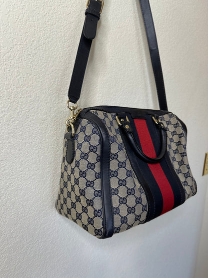 Y2K Gucci Monogram GG Web XL Boston Crossbody Bag