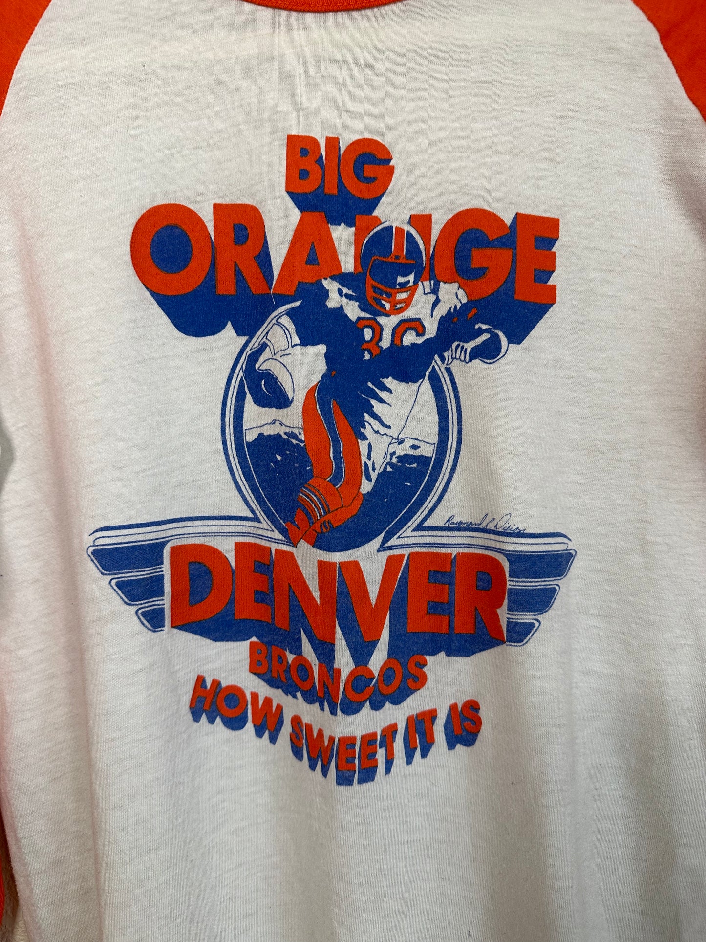 VERY RARE 70’s Raglan “Big Orange” Denver Broncos “How Sweet It Is” Tee (Unisex S)