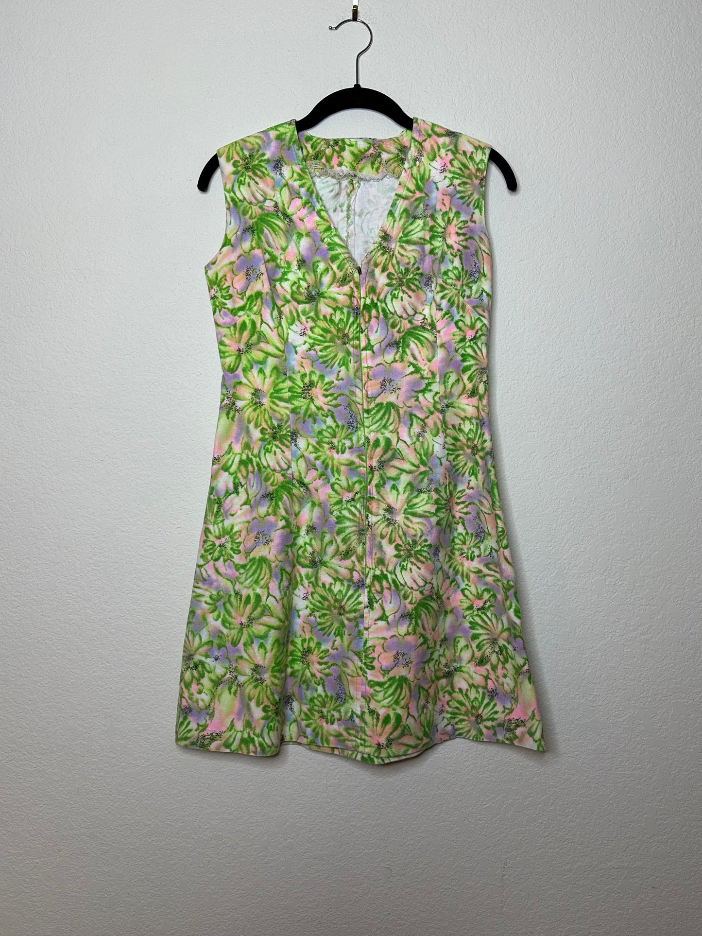 60’s Handmade Colorful Floral Print Mod Mini Dress (XS/S)