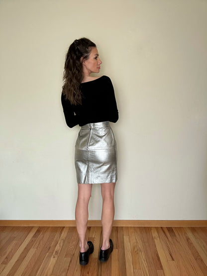 70’s Michele Domercq Paris Metallic Leather Mini Skirt (S)