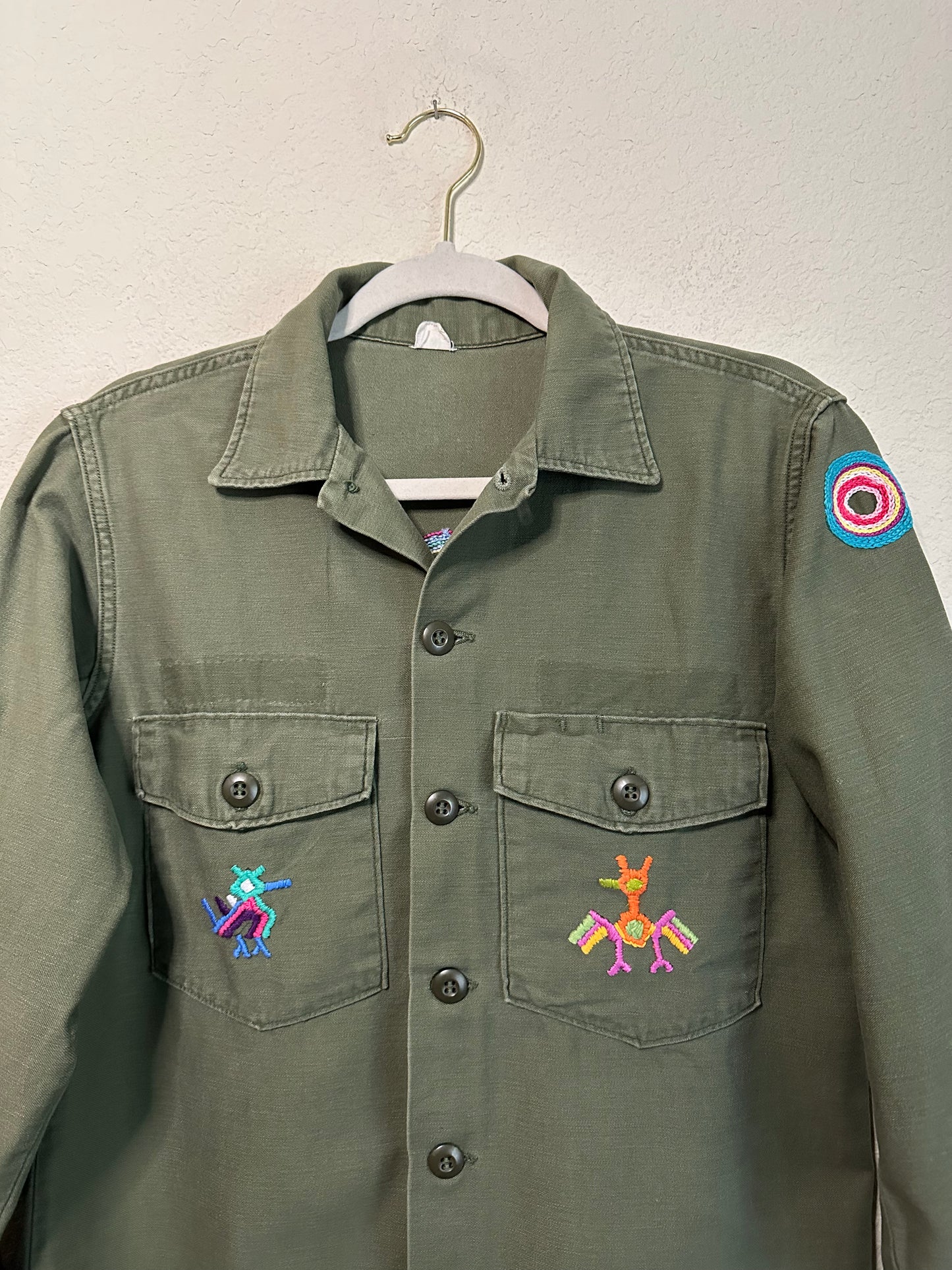 MCA VINTAGE REVIVAL: 70s OG-107 Hand-Embroidered Cotton Sateen Military Field Shirt