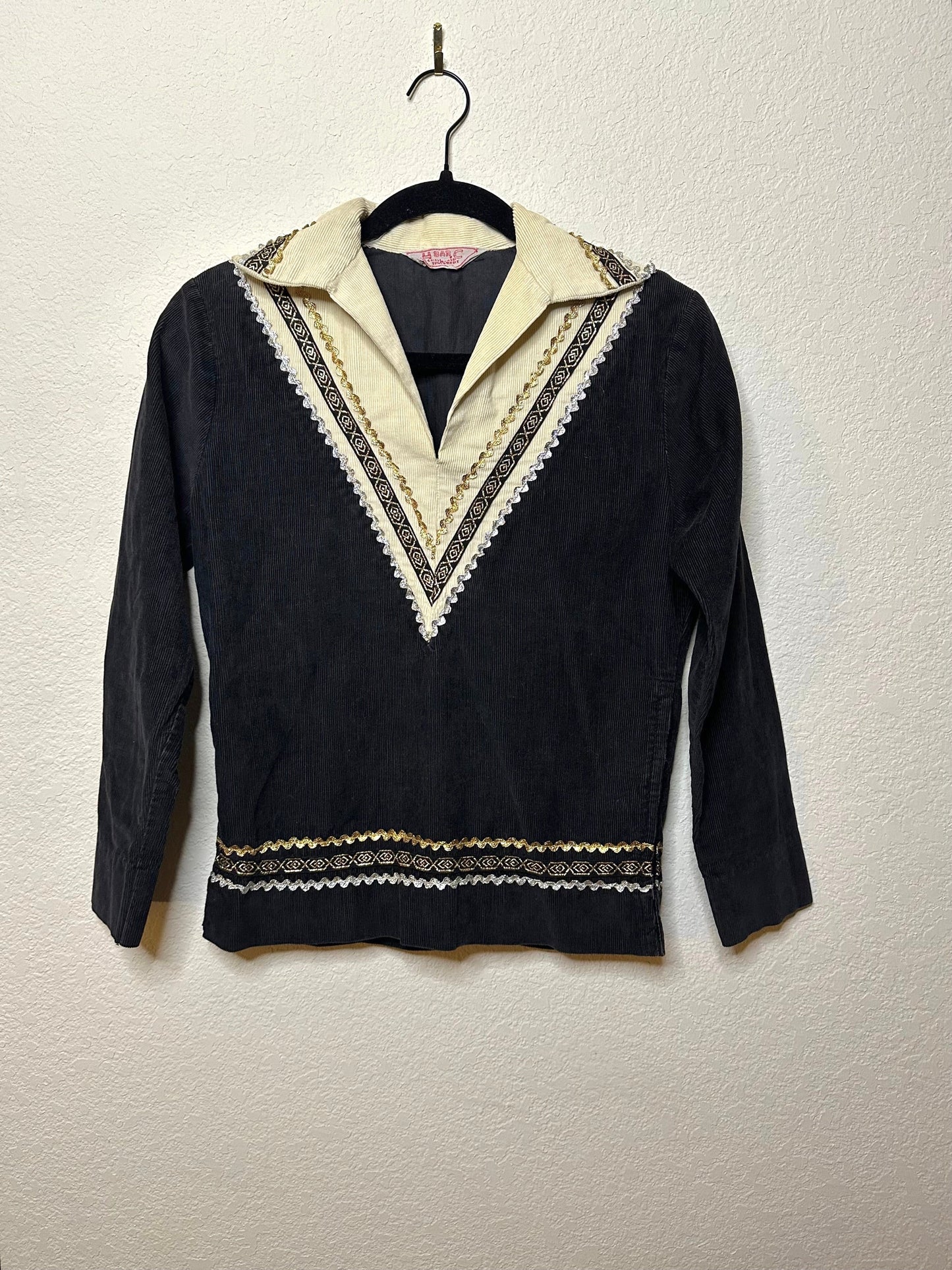 Rare 70’s HBarC California Ranchwear Corduroy Ric Rac Western Top (Women’s XS/S)