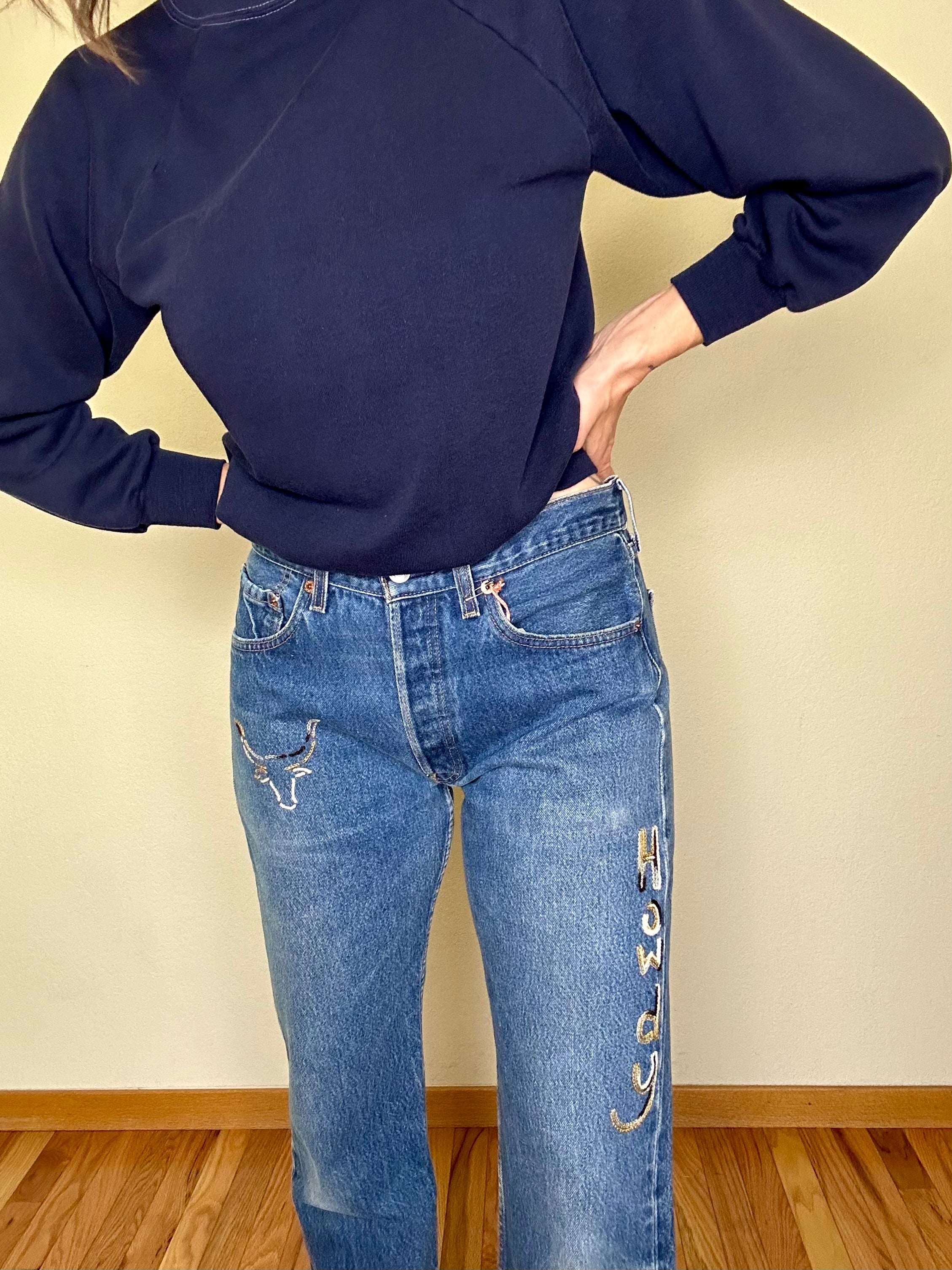 MCA Vintage Revival: 90’s Levi’s 501 “Howdy Pard’” Hand Embroidered Je ...