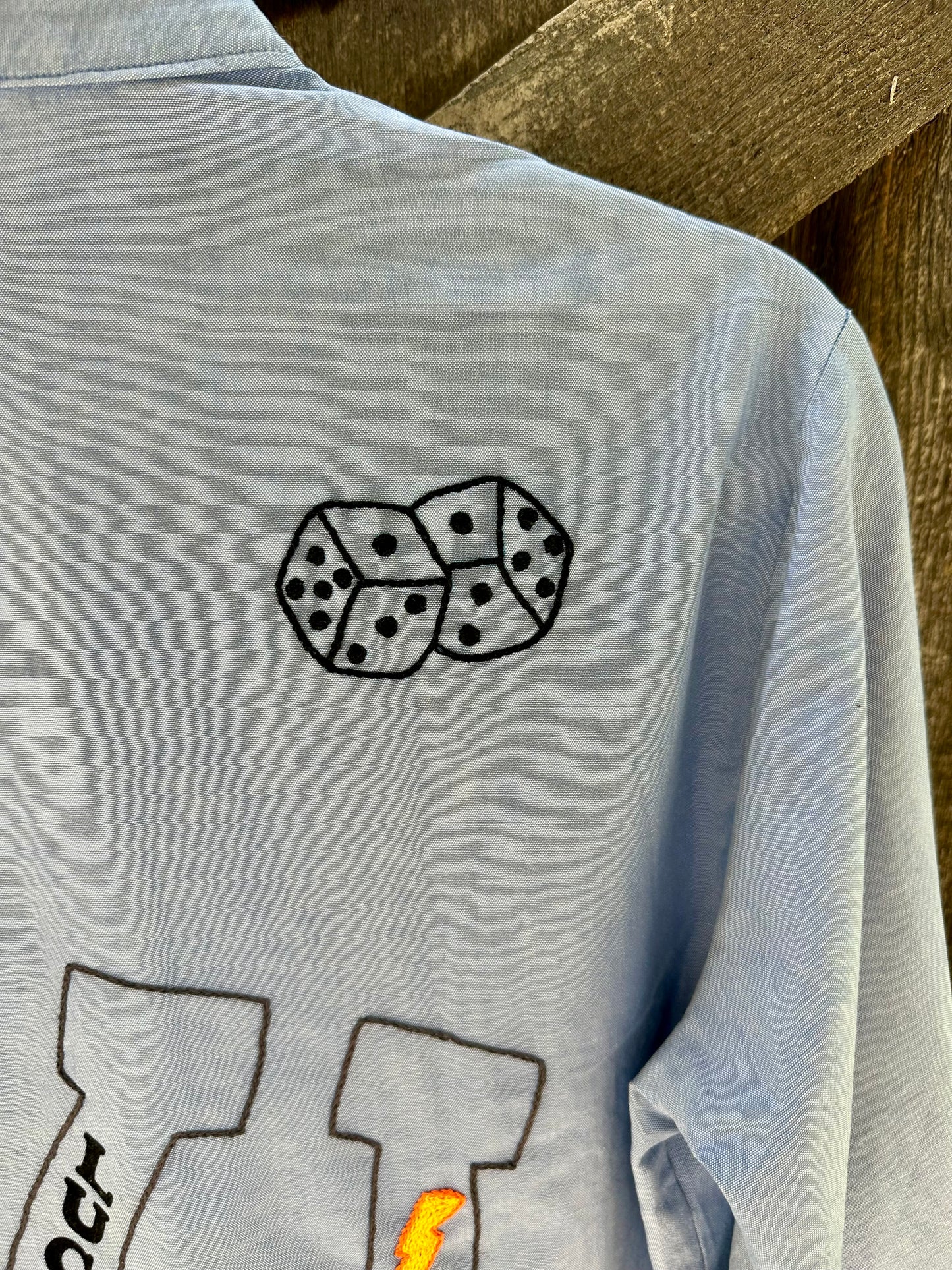 MCA Vintage Revival: Vintage Hand Embroidered Military Chambray Utility Shirt (Unisex S)