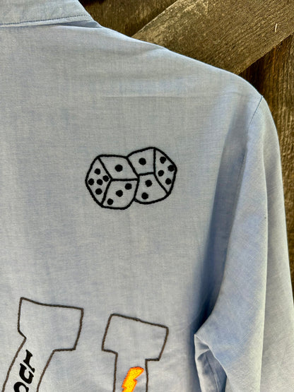 MCA Vintage Revival: Vintage Hand Embroidered Military Chambray Utility Shirt (Unisex S)