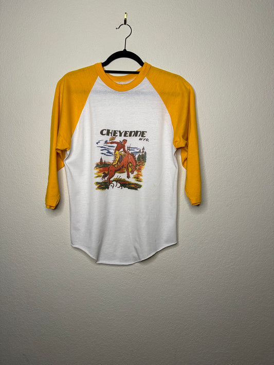 40’s Cheyenne, Wyo. Rodeo Graphic on a 70’s Raglan Tee - Custom Made