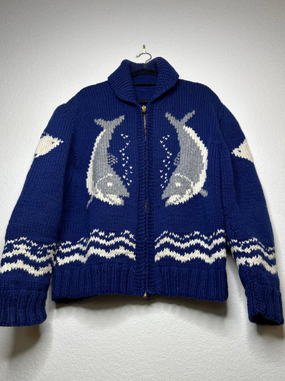 60’s Cowichan Style Hand Knit Zip-Up Sweater Jacket (Unisex L/XL)