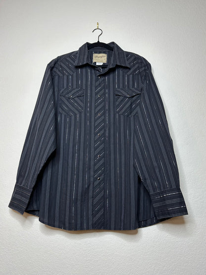 90’s Wrangler Metalic Pinstripe Western Pearl Snap Shirt (Unisex XXL)