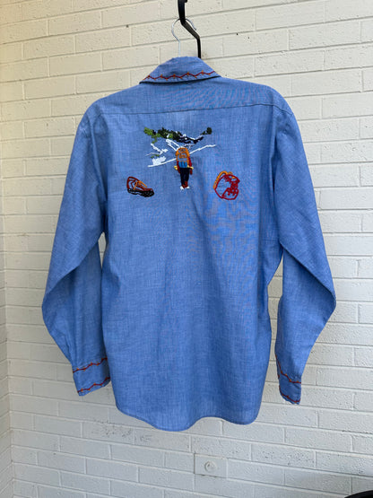 70’s Wrangler Hand Embroidered Chambray Shirt (L)