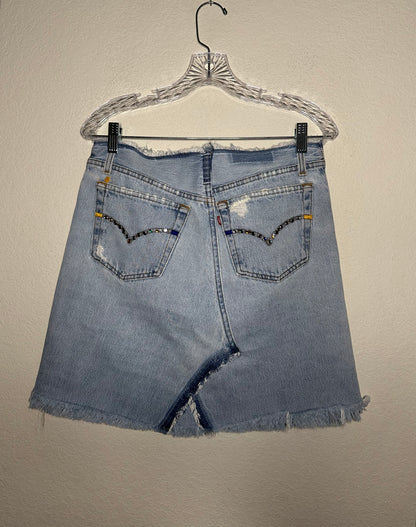 MCA REVIVAL: 90’s Levi’s 501’s - Handmade into a Rhinestone Studded Denim Skirt 8/10)