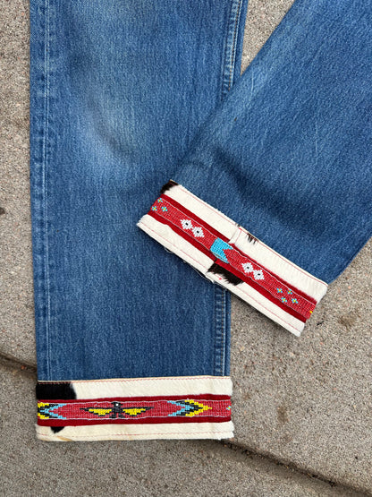 90’s Custom Cowhide Beaded Levi’s 501 Jeans (Modern 29/30)