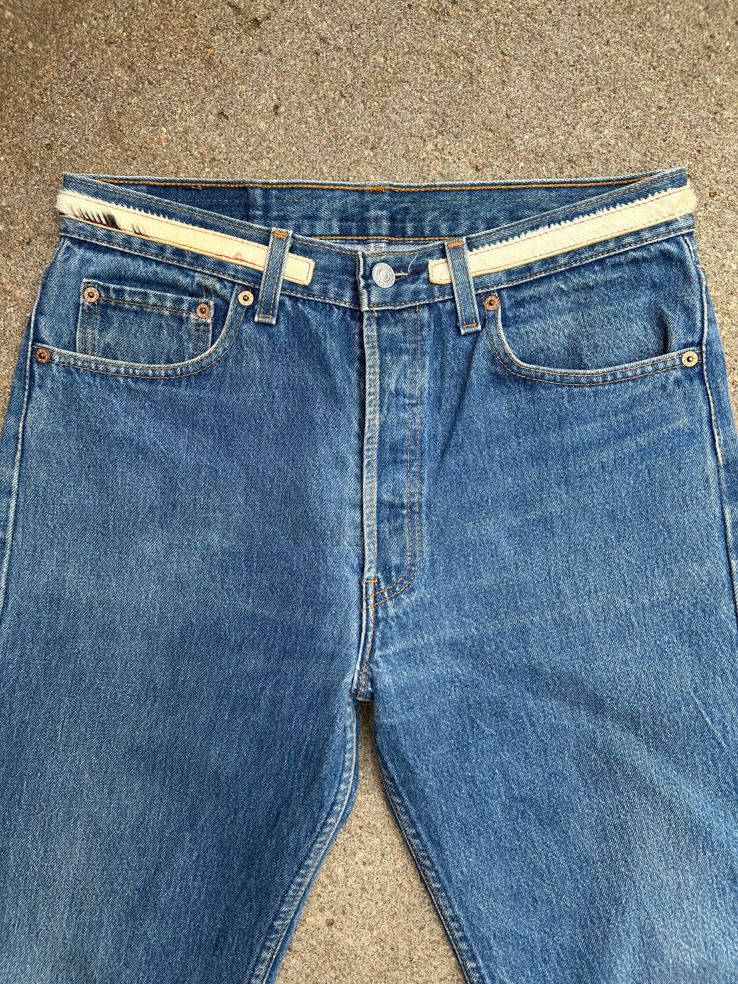 90’s Custom Cowhide Beaded Levi’s 501 Jeans (Modern 29/30)