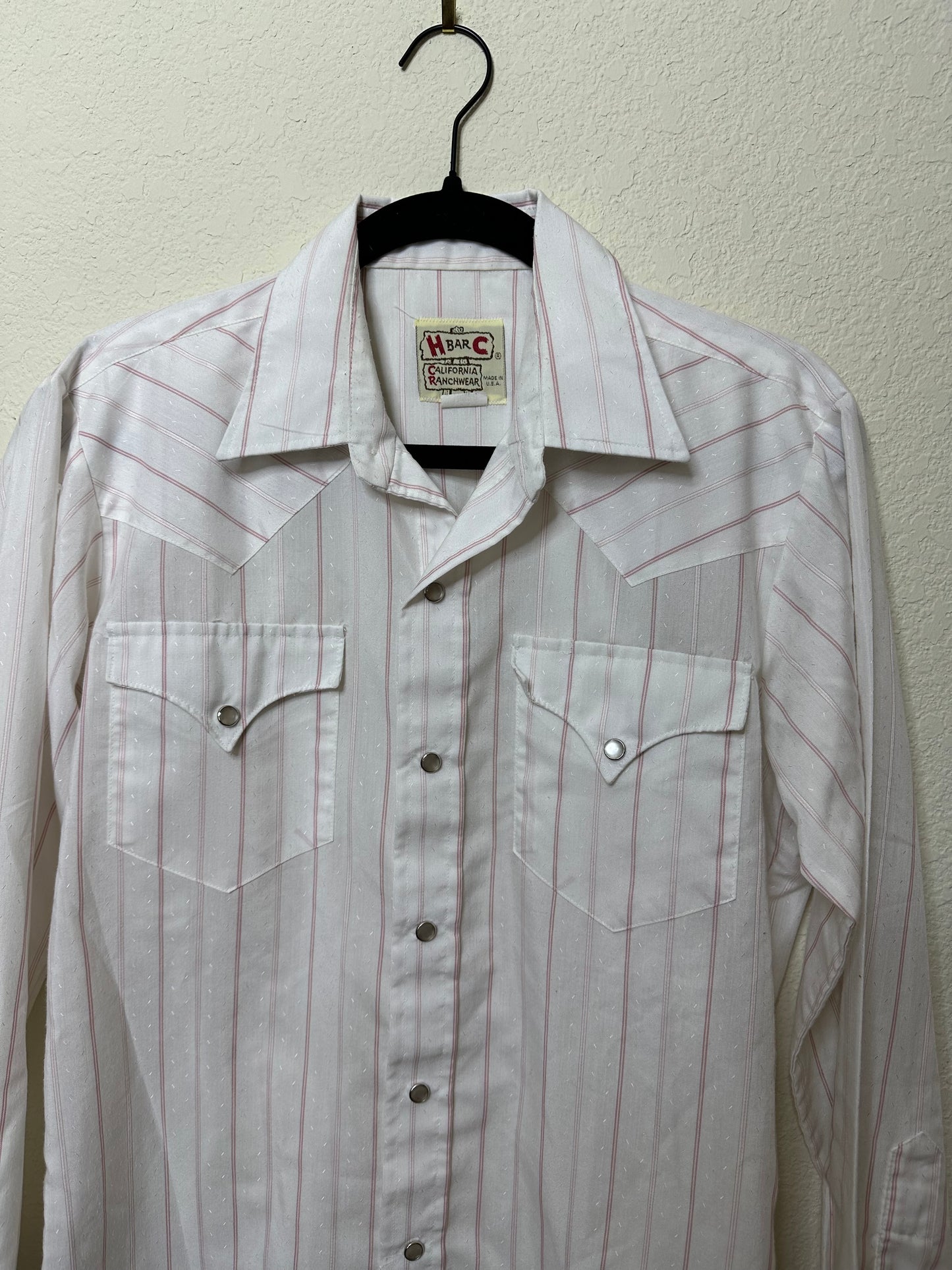 70’s H Bar C Ranchwear Pinstripe Western Pearl Snap Shirt (Unisex M)