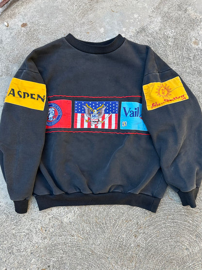 Rare 90s Heavyweight USA Ski Resort Patchwork Sweatshirt (Unisex L/XL)