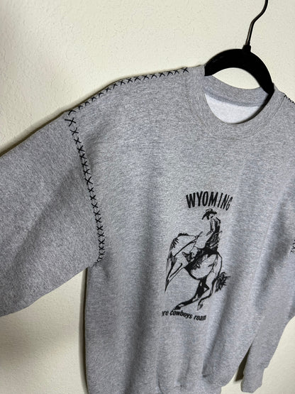 MCA Vintage Revival: Custom Wyoming Where Cowboys Roam Embroidered Flocked Sweatshirt - Custom Made (Unisex S)