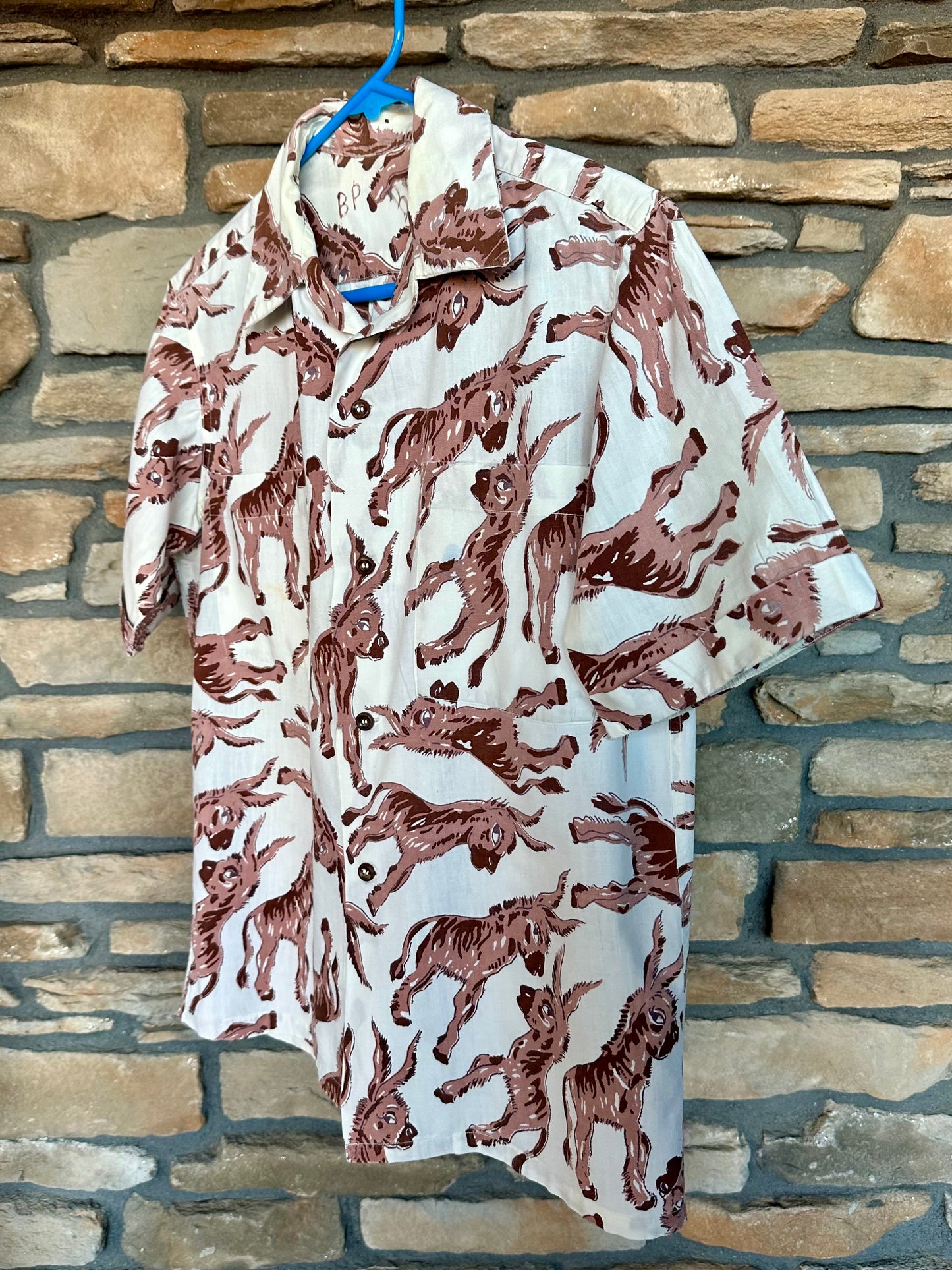 50’s Handmade Donkey Printed Cotton Casual Shirt (Unisex M)