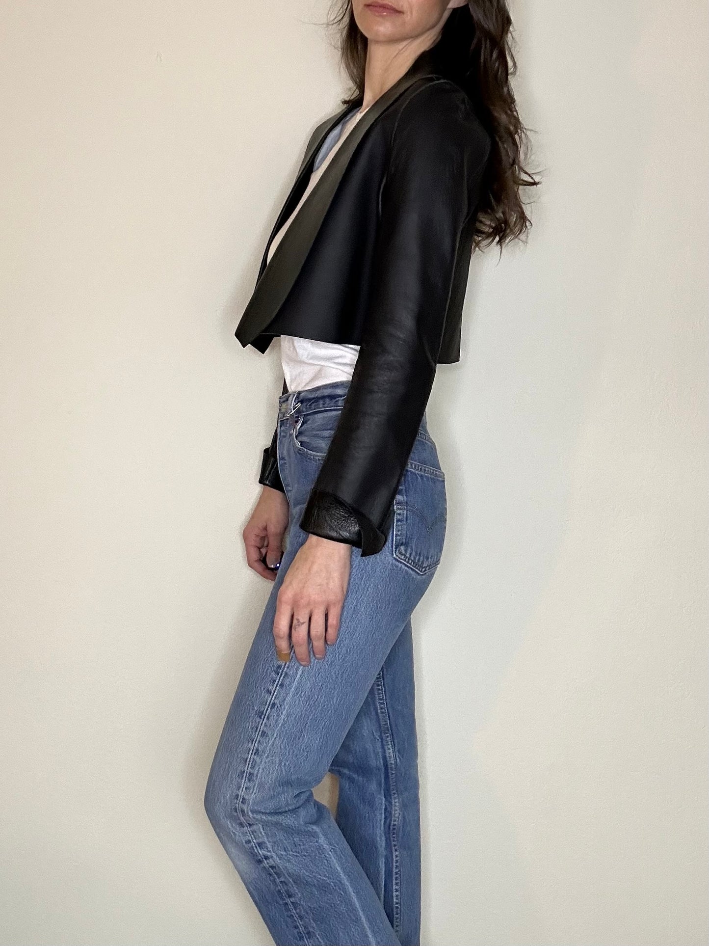 90’s Vintage Fendi Leather Bolero Cropped Open Jacket (Women’s S)