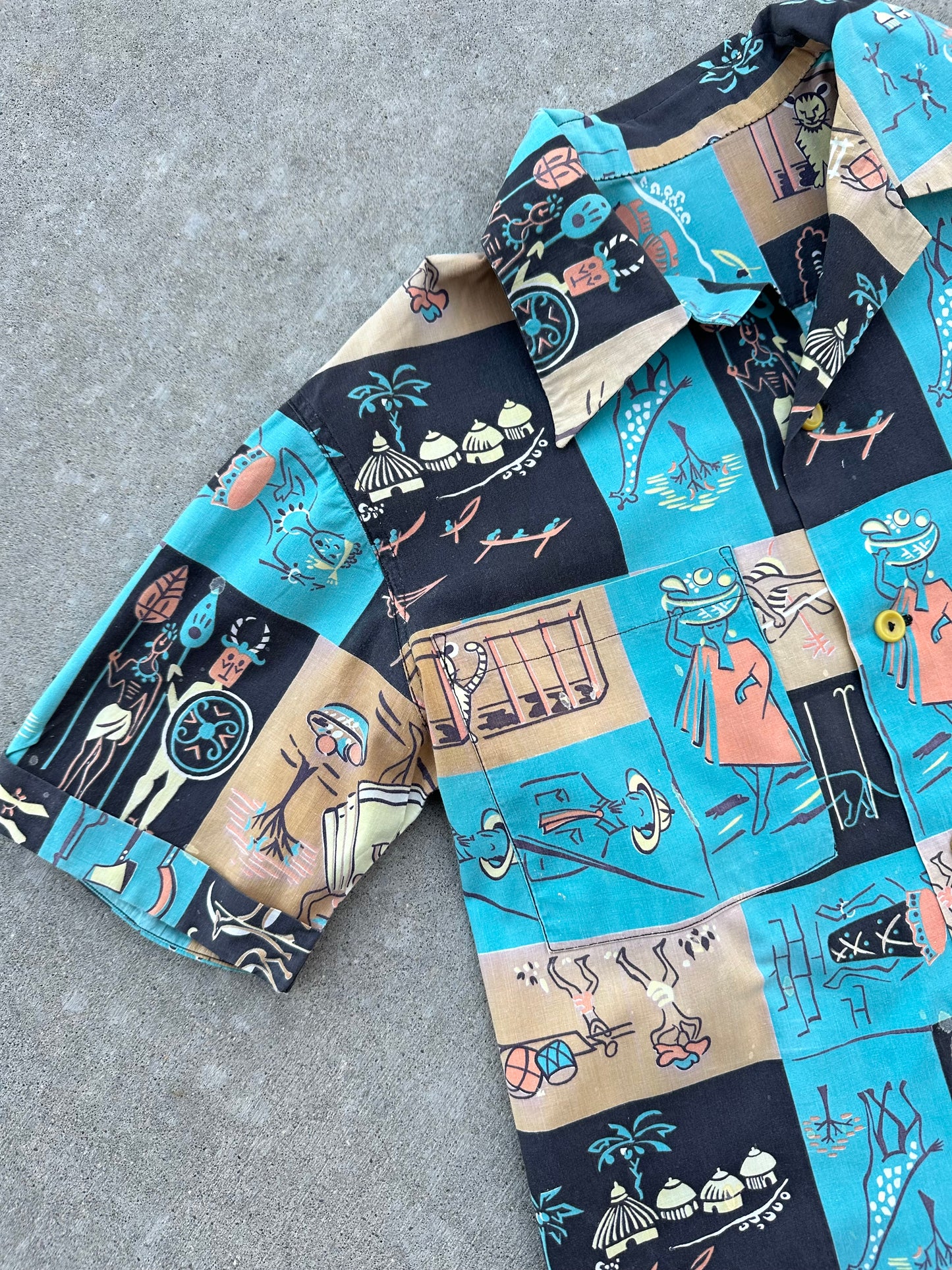 50’s Handmade Cotton Novelty Printed Casual Shirt (Unisex S)