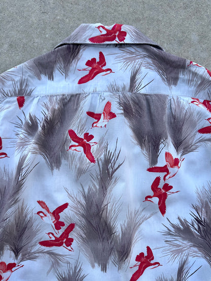 50’s Handmade Wild Birds Printed Cotton Casual Shirt (Unisex S/M)