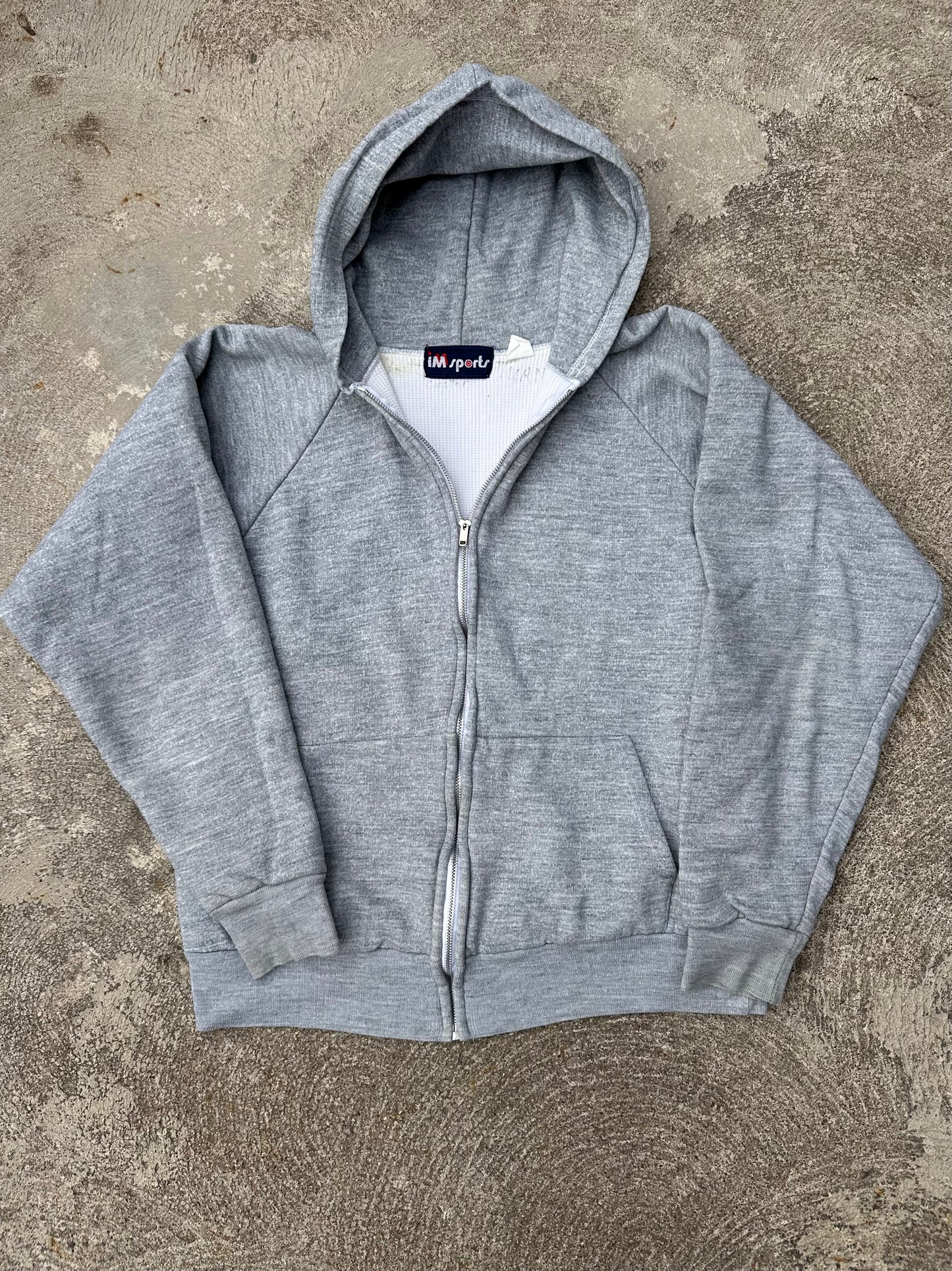 70s Double Face Thermal Lined Raglan Zip-Up Hoodie (Unisex M)