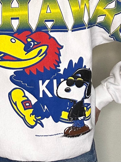 Rare 90’s University of Kansas Snoopy Jayhawks Raglan Sweatshirt (Unisex L)