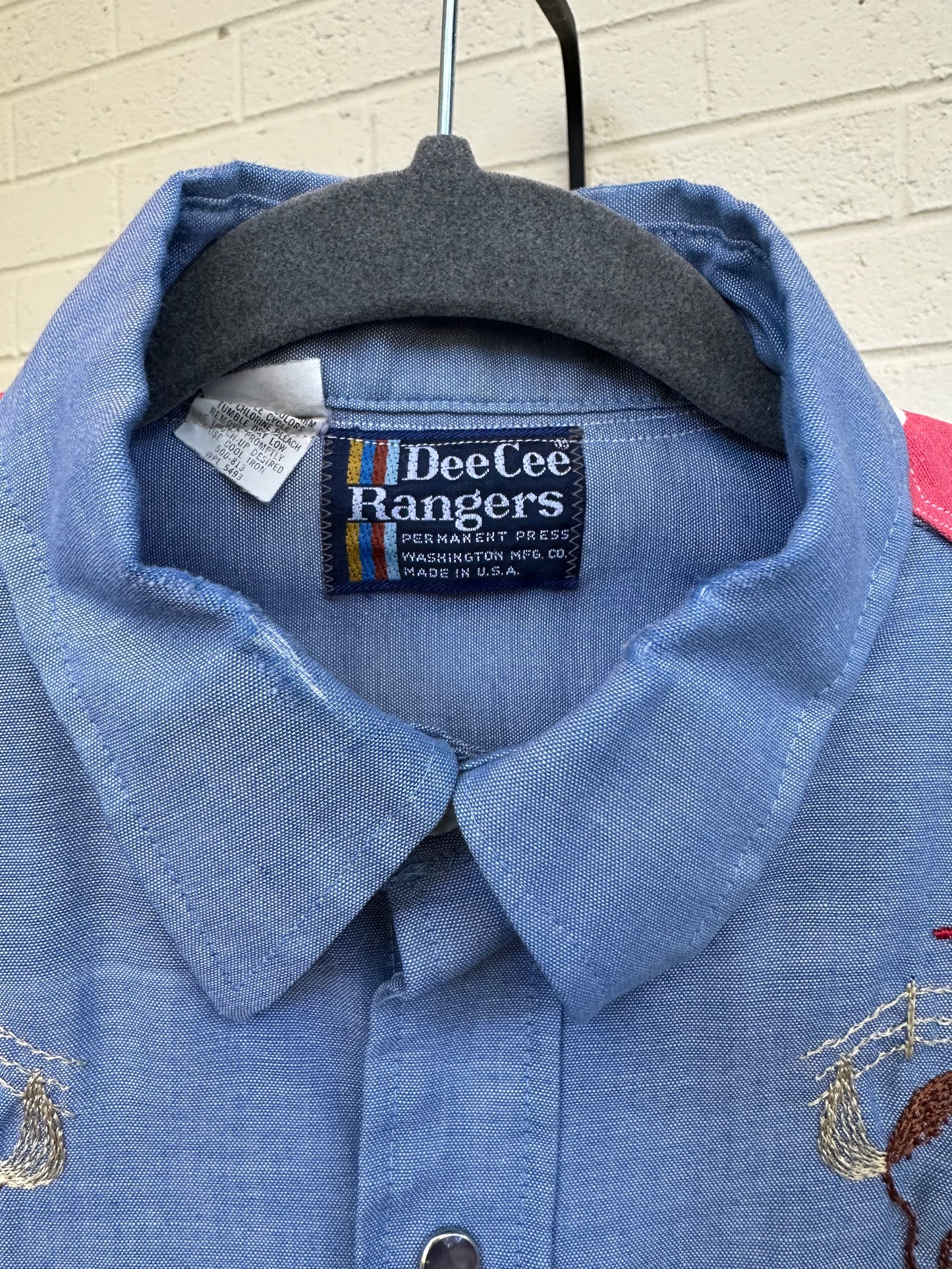 Custom Embroidered Patchwork Yoke Chambray Pearl Snap