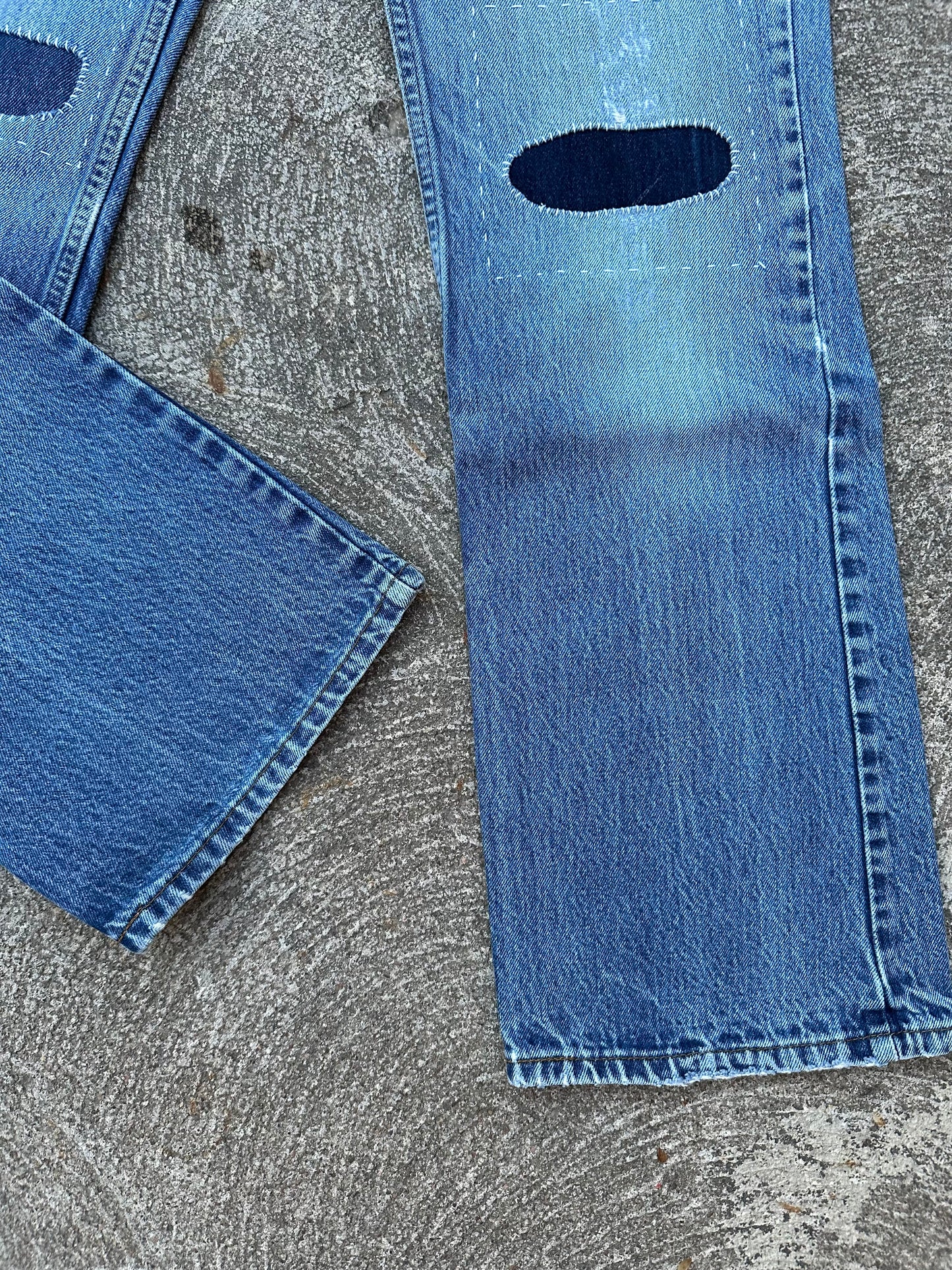 CUSTOM: 80’s Levi’s 517 Orange Tab Bootcut Boro Patched Denim Jeans USA (Men’s 32x31 / Women’s 30)