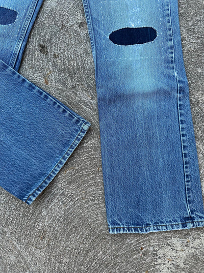 CUSTOM: 80’s Levi’s 517 Orange Tab Bootcut Boro Patched Denim Jeans USA (Men’s 32x31 / Women’s 30)