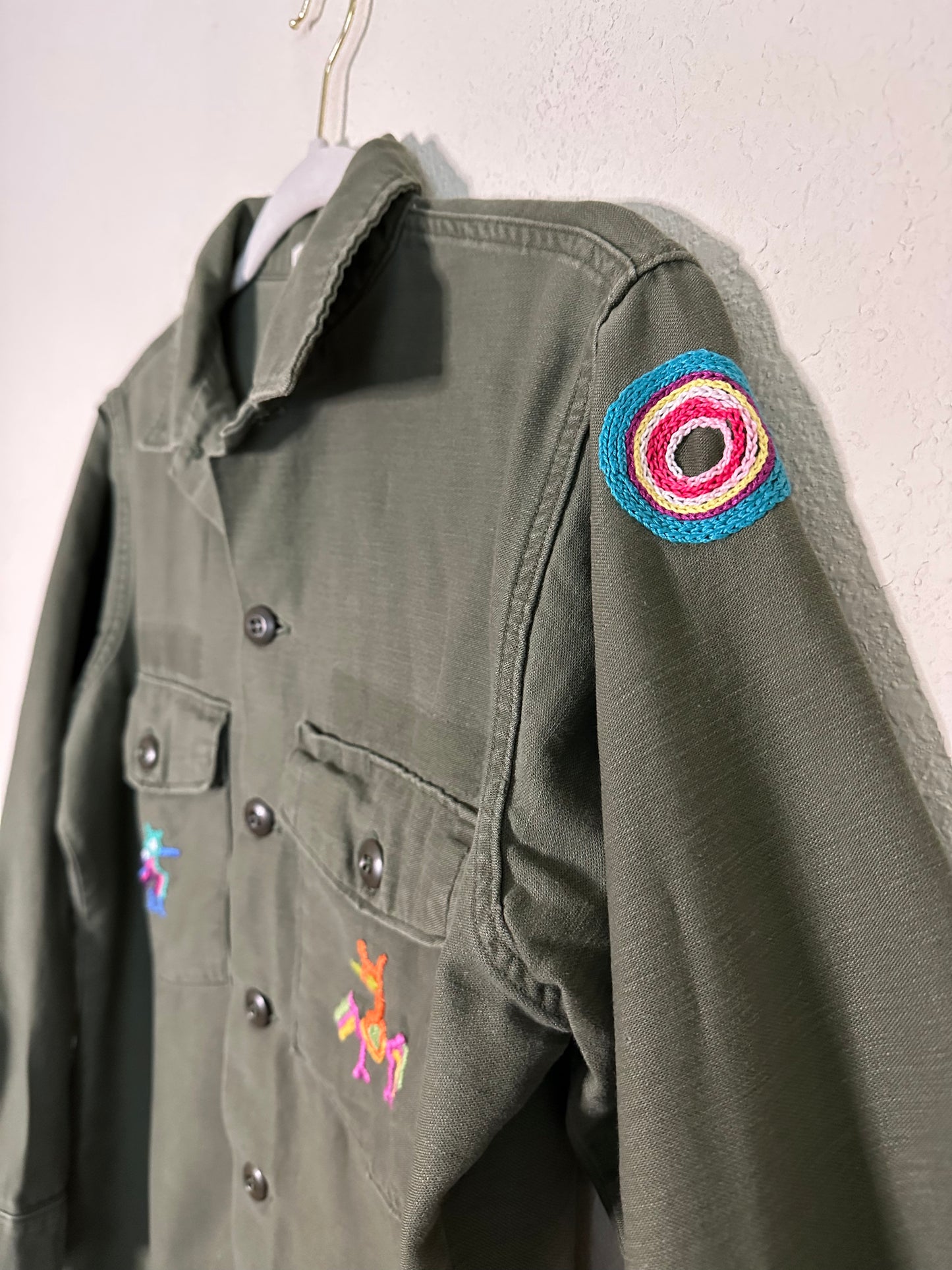 MCA VINTAGE REVIVAL: 70s OG-107 Hand-Embroidered Cotton Sateen Military Field Shirt