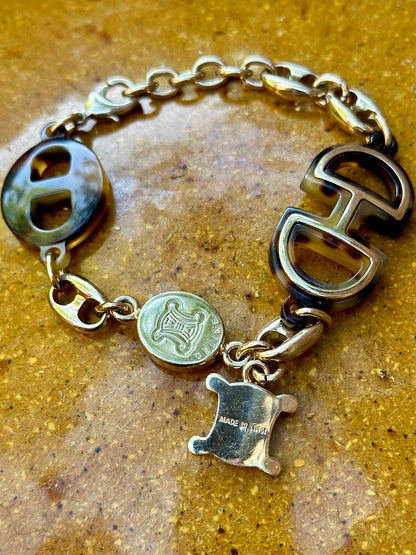 90’s Celine Mariner Link Bracelet w/ Logo Charm