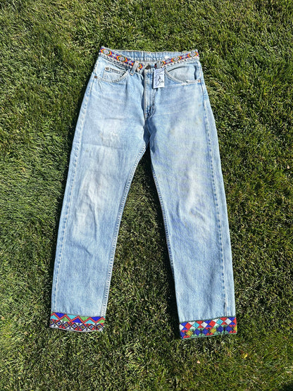 Custom Beaded 80’s Levi’s 505 Orange Tab Jeans (Modern 6)