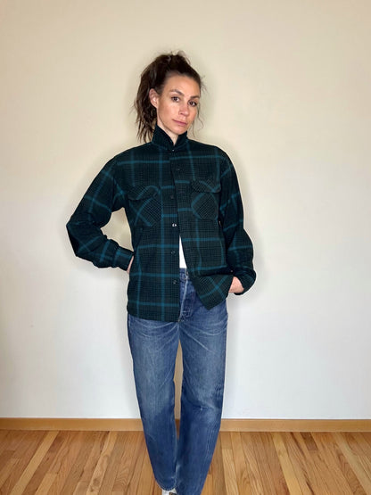 60’s Pendleton Wool Tartan Plaid Elbow Patch Board Shirt (Unisex S)