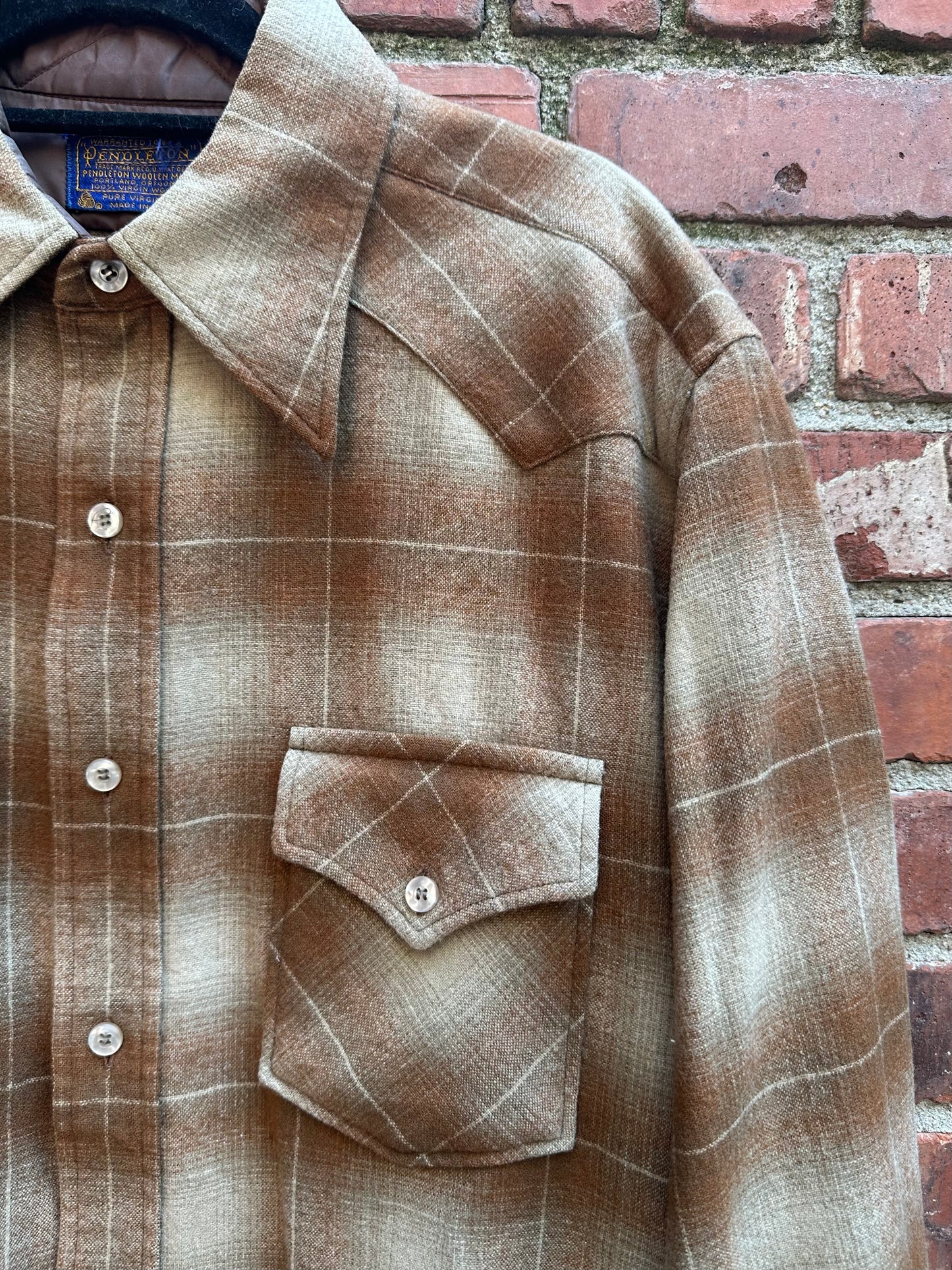 60’s Pendleton Wool Shadow Plaid Western Shirt (Unisex L)