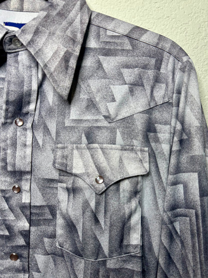 70’s Panhandle Slim Western Poly Pearl Snap Stretch Abstract Ombré Printed Shirt (Unisex S)