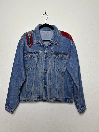 Vintage Sun Belt Patchwork Denim Trucker Jacket (Unisex L)