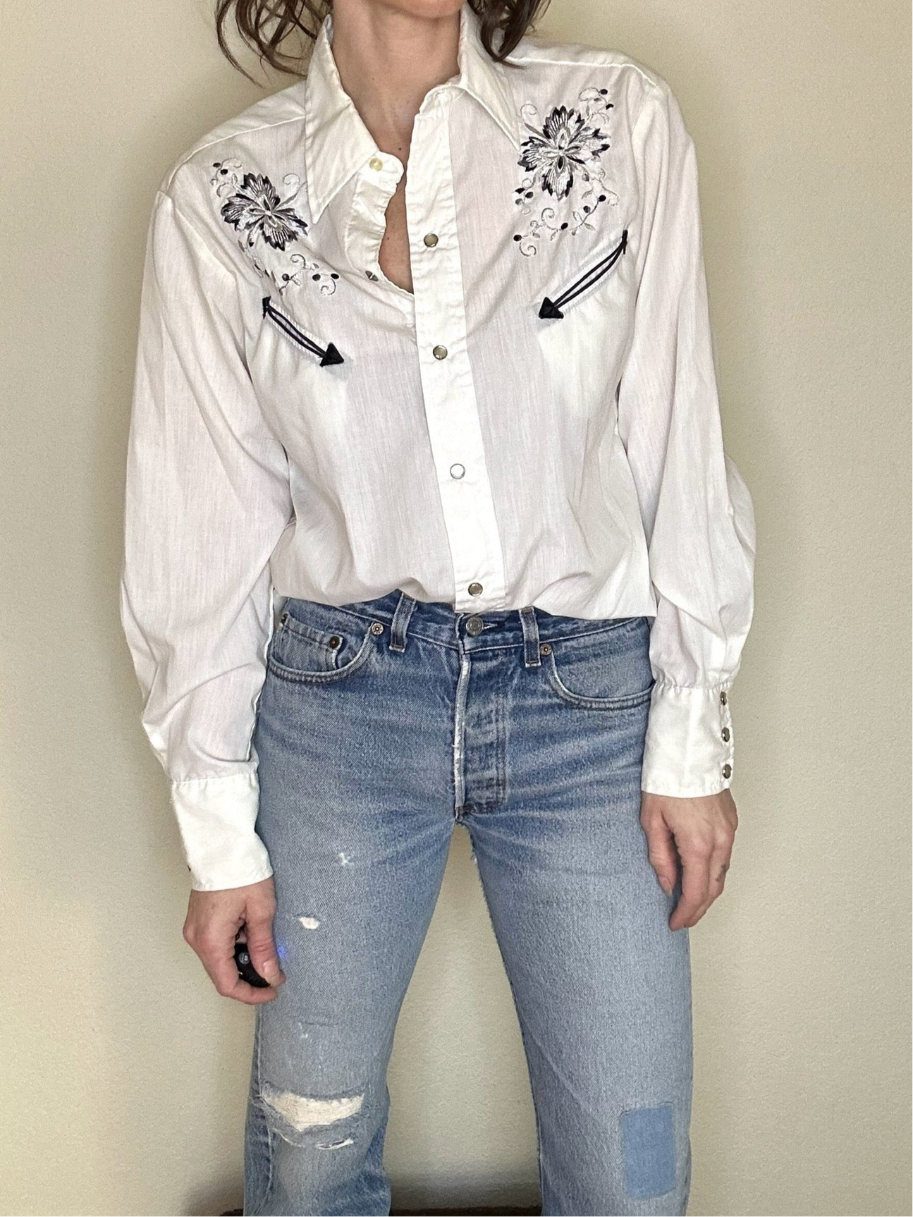 70’s H Bar C Ranchwear Embroidered Western Pearl Snap Shirt (Unisex L)