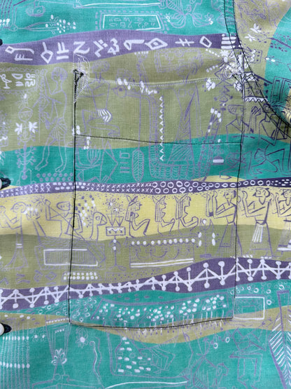 50’s Handmade Aztec Novelty Printed Cotton Casual Shirt (Unisex S/M)