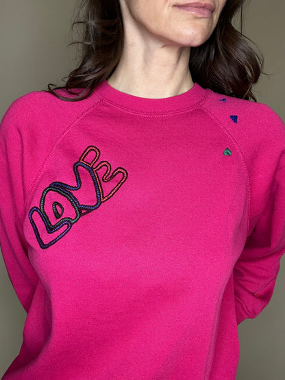 MCA VINTAGE REVIVAL: 80’s Raglan Hand Embroidered Love Sweatshirt (L)