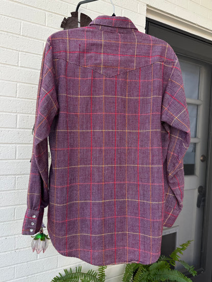 60’s Rockmount Ranchwear Woven Cotten Plaid Pearl Snap Shirt (Unisex L)
