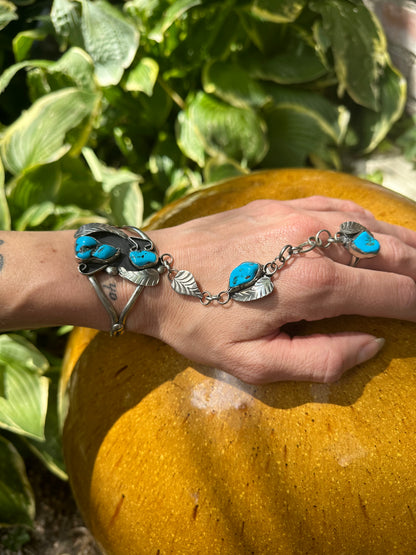 70’s Navajo Turquoise Nugget Silver Slave Bracelet