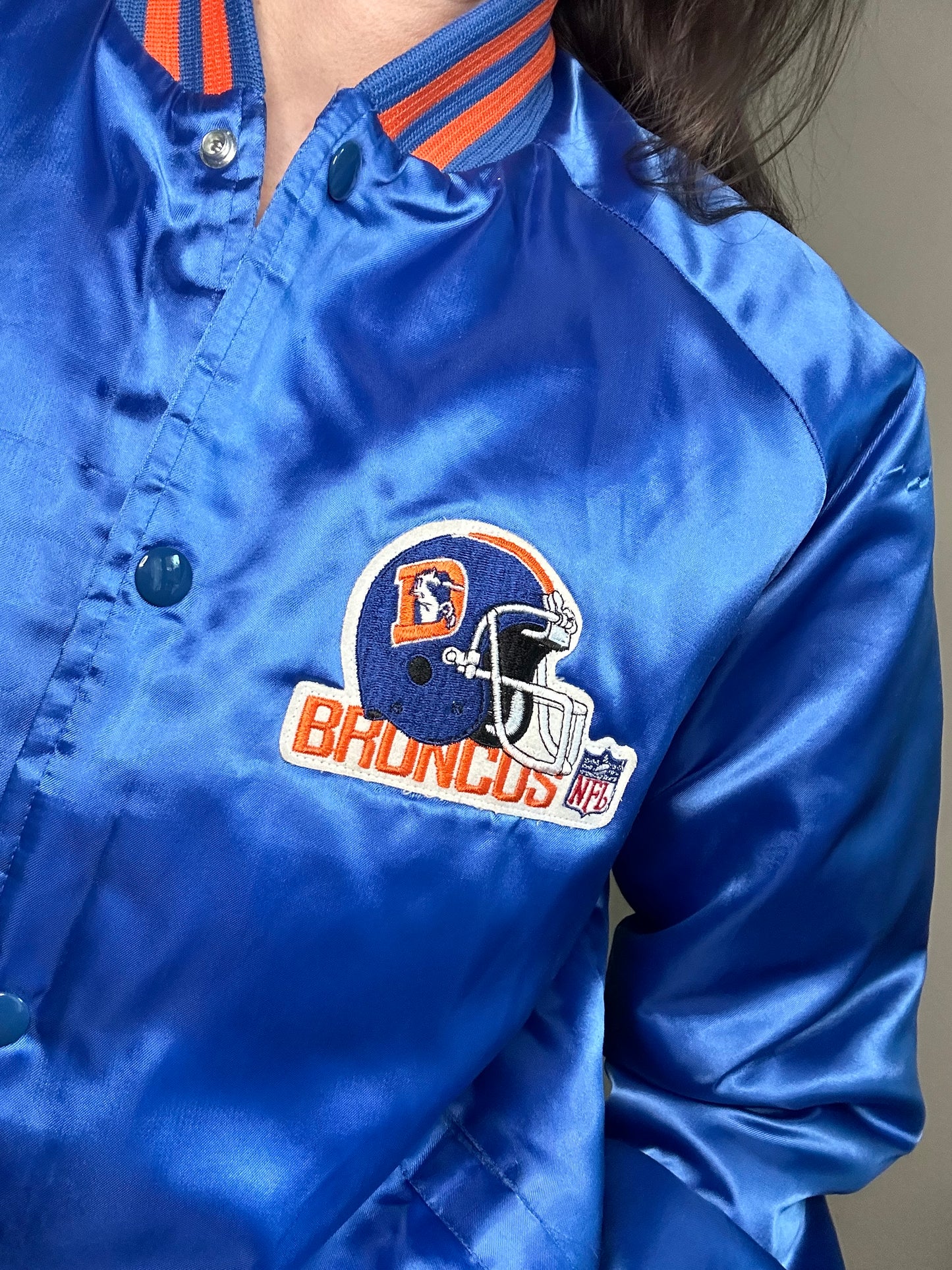 80’s Denver Broncos Chalk Line Satin Insulated Bomber Jacket (Unisex S)