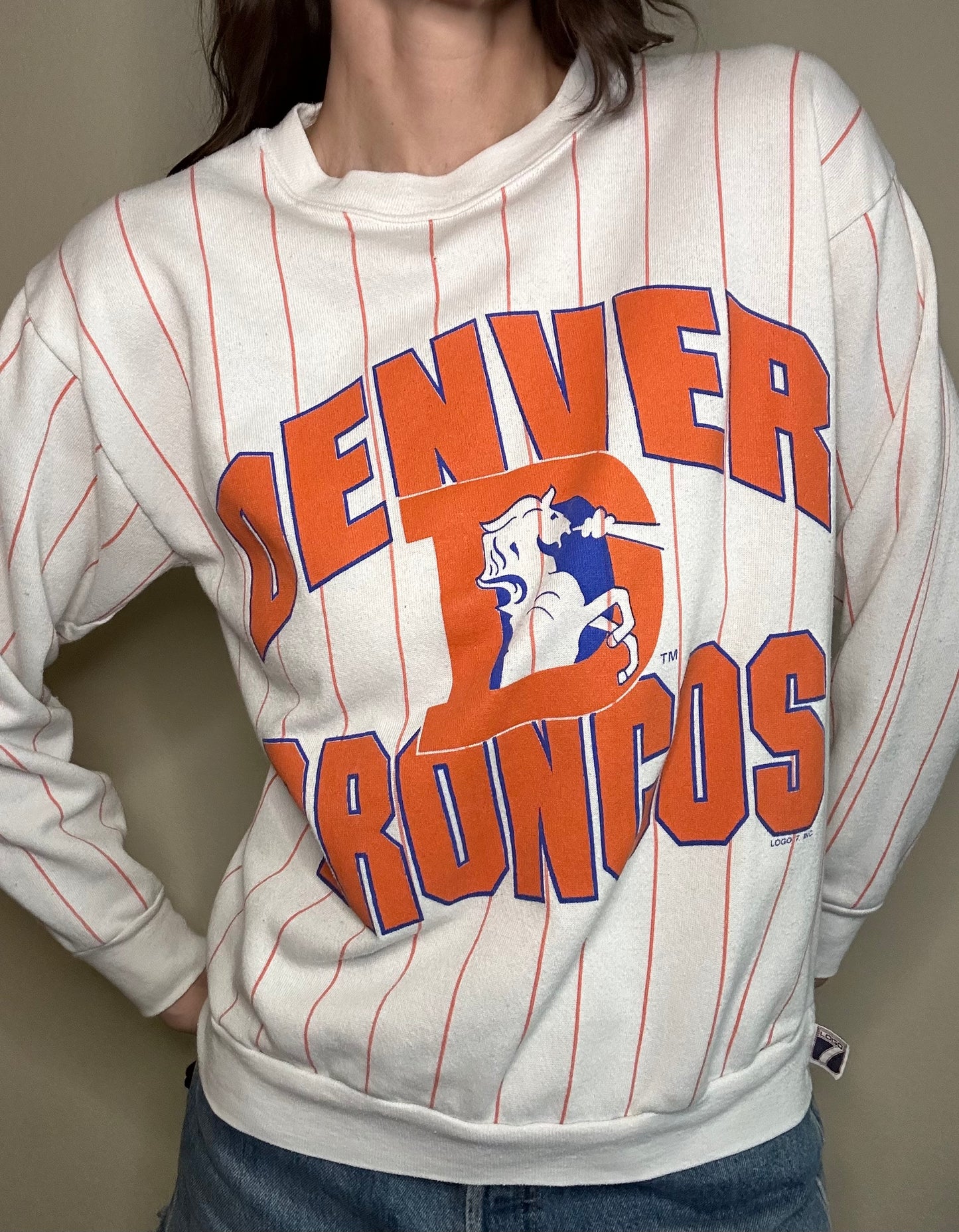 80’s Denver Broncos Pinstripe Sweatshirt USA (Unisex S)