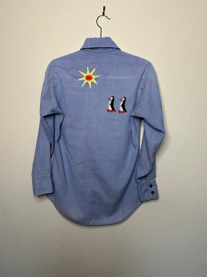 MCA Vintage Revival: 70’s Levi’s Orange Tab Western Chambray Hand Embroidered Shirt (Unisex S)