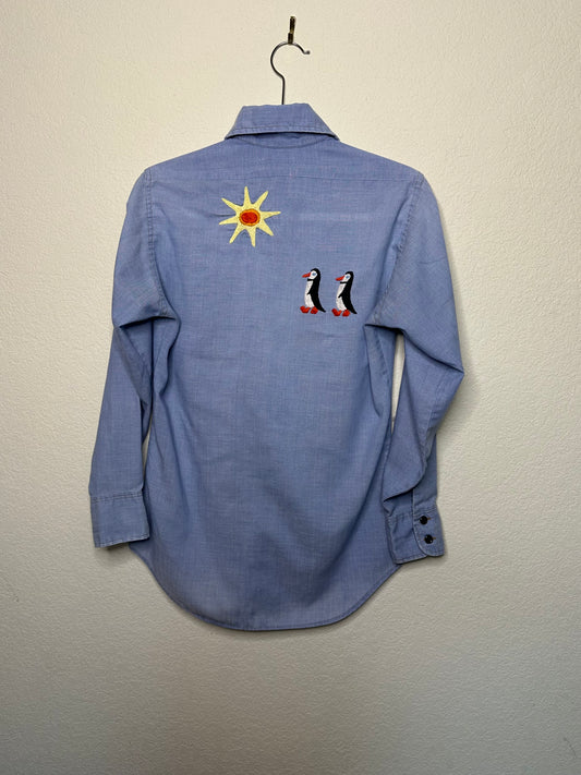 MCA Vintage Revival: 70’s Levi’s Orange Tab Western Chambray Hand Embroidered Shirt (Unisex S)