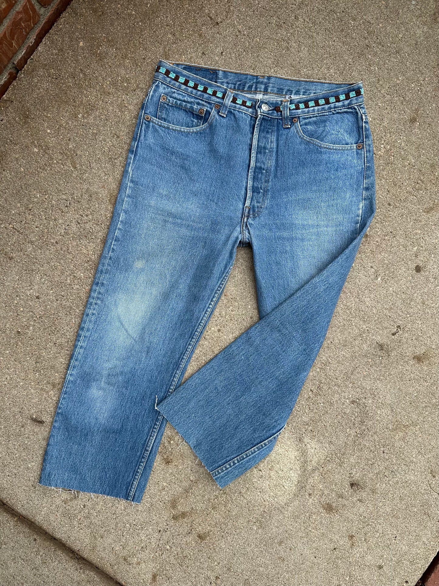 90’s Custom Beaded Waist Levi’s 501 Raw Crop / Capri Jeans (Modern 29/30)